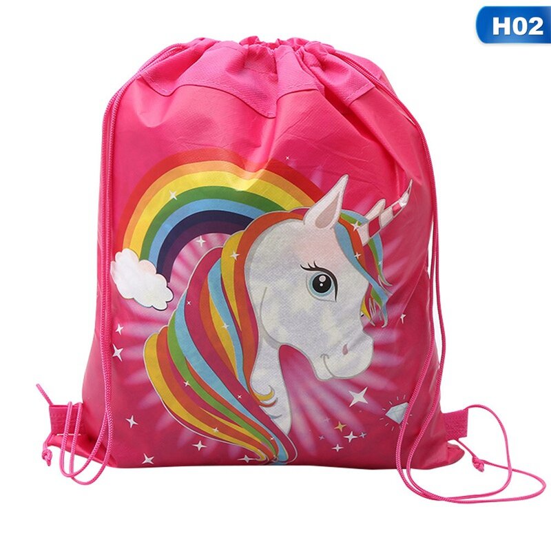 Mochila infantil com cordão, sacos escolares unicórnio, mochila de armazenamento impermeável para animais fofos, mochila de lona colorida