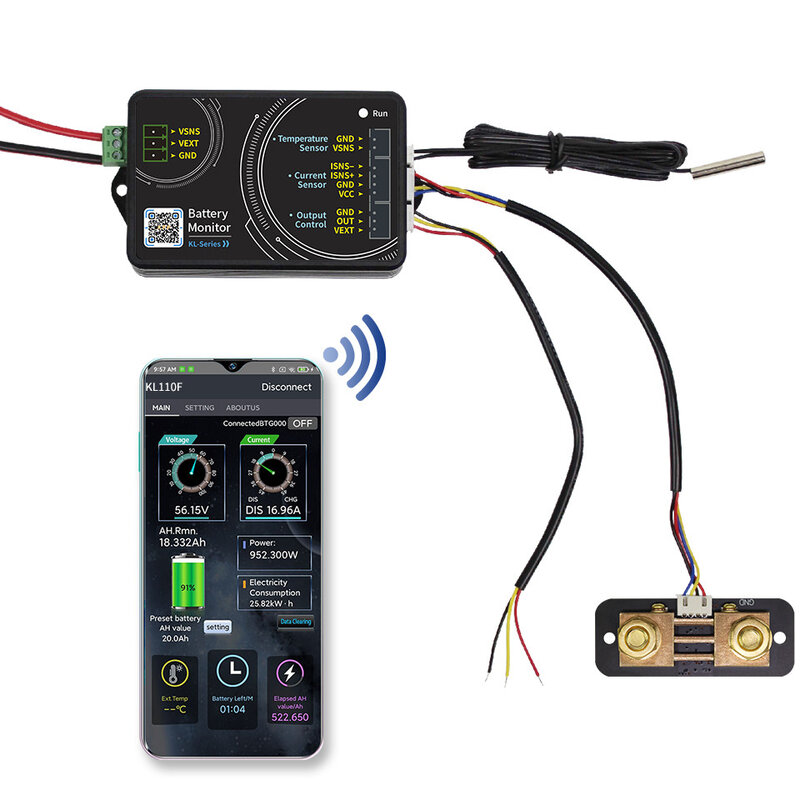 Monitorowanie baterii Bluetooth KL-F DC 0-120V 0-600A Tester baterii napięcie prądu VA miernik baterii Coulomb wskaźnik pojemności miernika