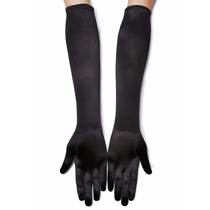 Guantes largos de dedo de satén elástico para mujer, guantes de Flapper, disfraz a juego, clásico, negro, blanco, piel roja, ópera, codo, muñeca, nuevo