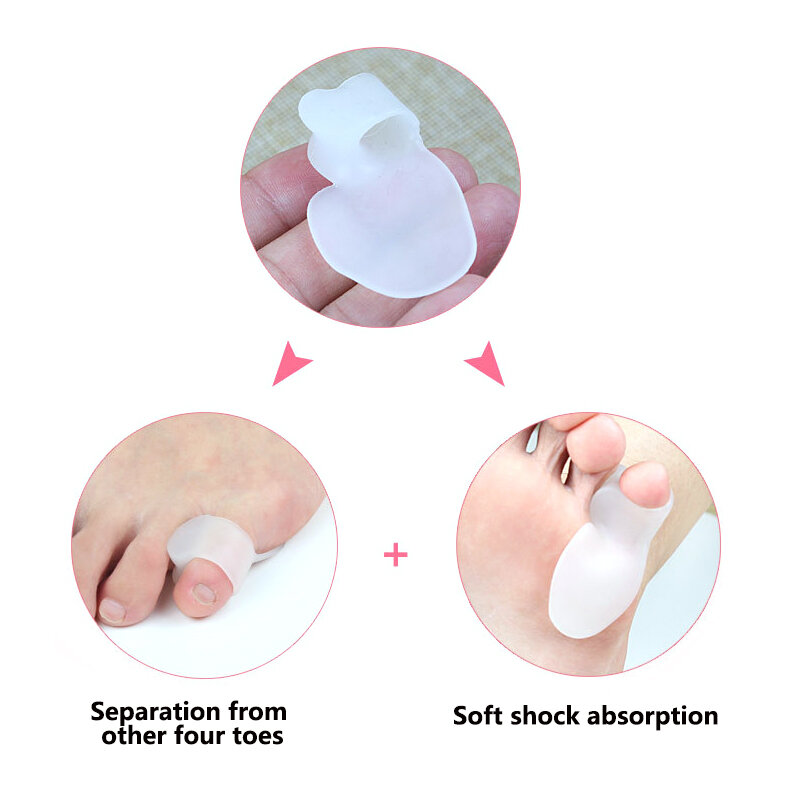 2pcs Soft Silicone Gel Small Toe Separator Feet Care Tool Hallux Valgus Orthosis Protect Toes Bone Overlap Straightener Foot Pad
