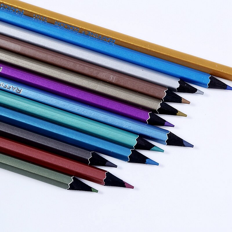 Conjunto de lápis de cor metálica-12 cores, lápis de cor para desenho colorido, conjunto de lápis de esboço artístico para escola, artigos de papelaria