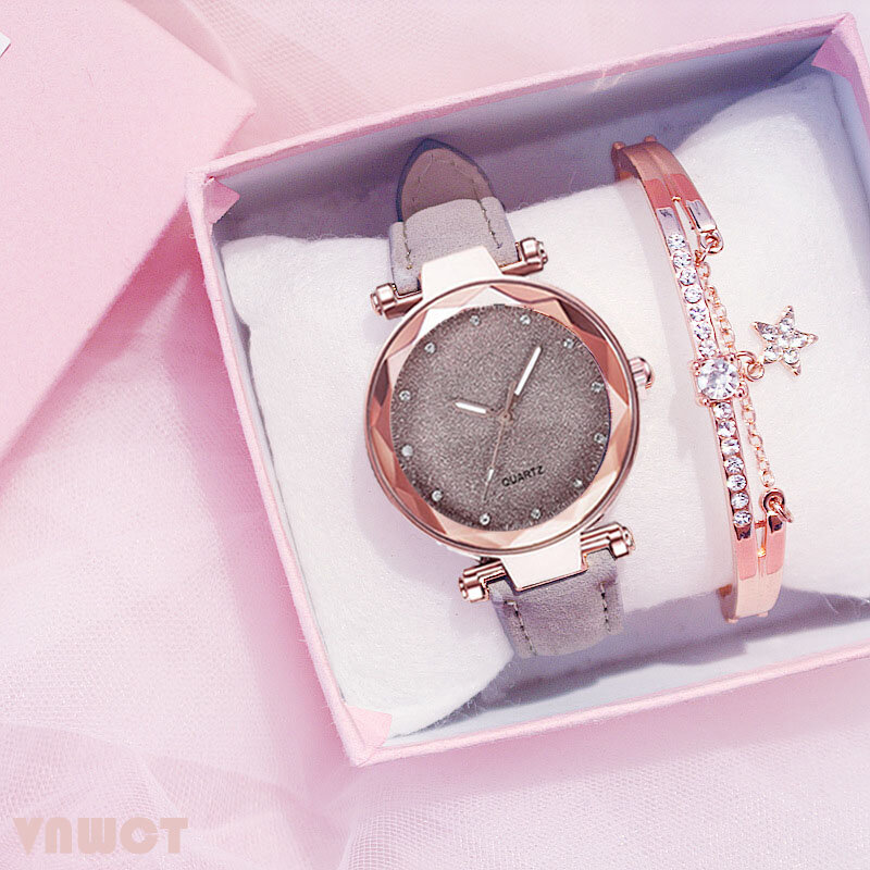 Casual Women Romantic Starry Sky reloj pulsera cuero diamantes de imitación diseñador señoras Reloj Simple vestido Gfit Montre Femme
