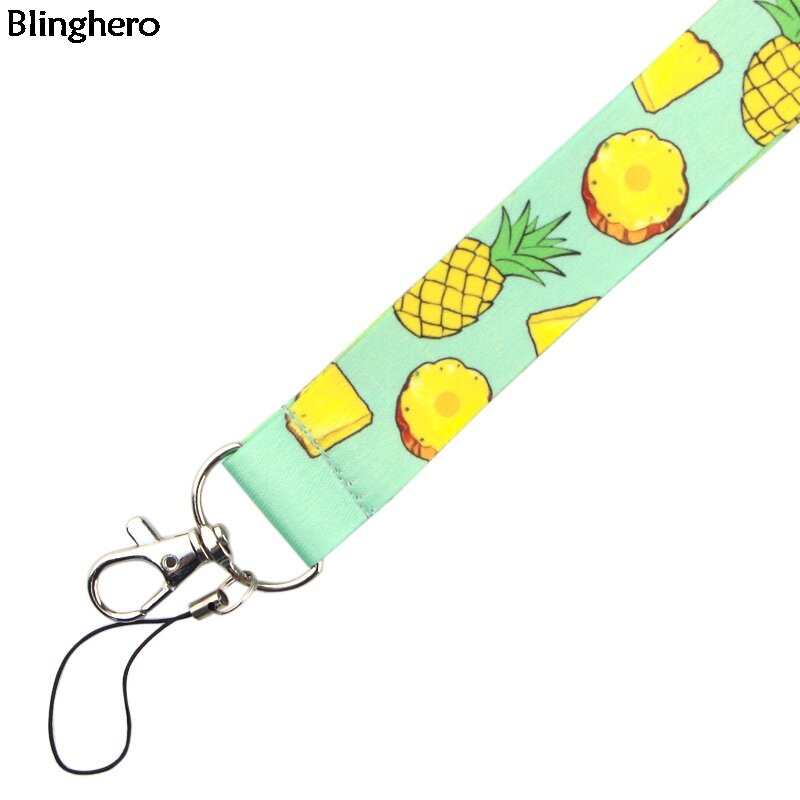 Blinghero-cordón con estampado de piña para llaves, soporte para insignia de identificación, correa para el cuello con estampado de frutas, accesorio de moda, BH0337