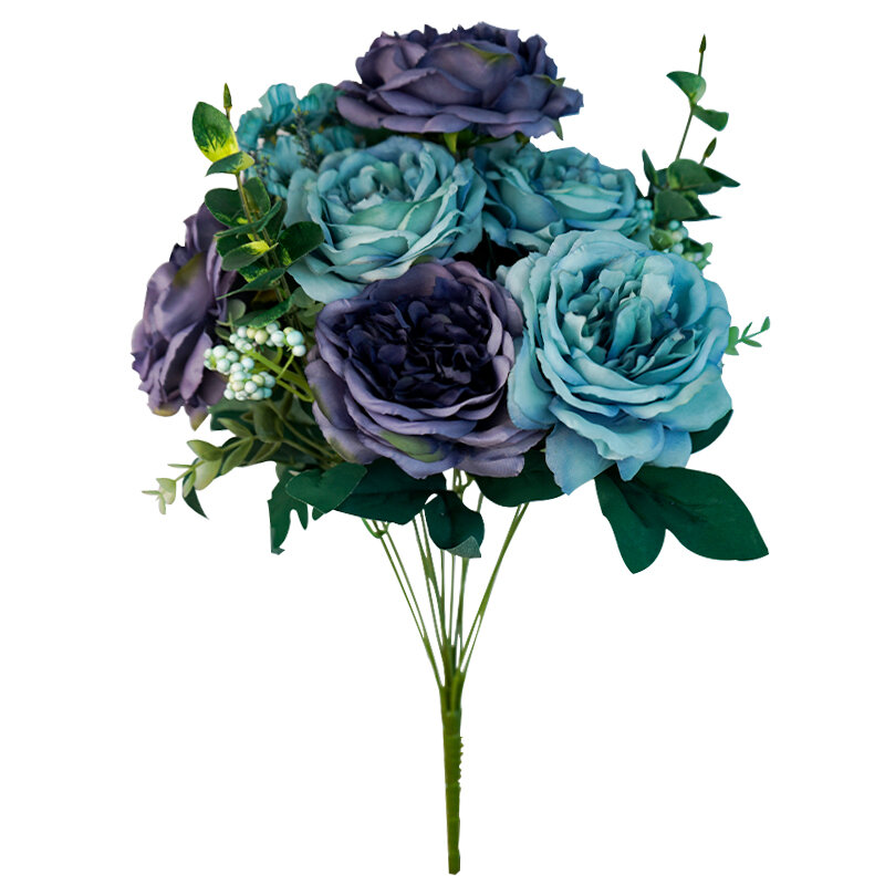 SunMade – grand Bouquet de roses en soie, 12 têtes, fausses fleurs, pour décorer la maison, pour une Table de mariage, pour l'automne