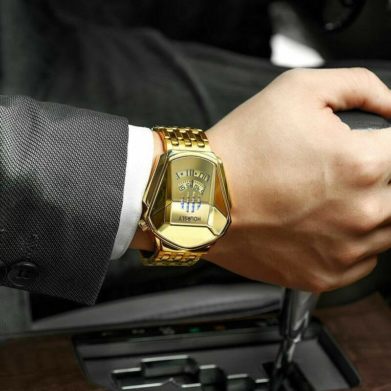 Luxury HOURSLY Brand Trend Cool Men's Wrist Watch Stainless Steel Technology Fashion Quartz Watch For Men 2024 Relogio Masculino