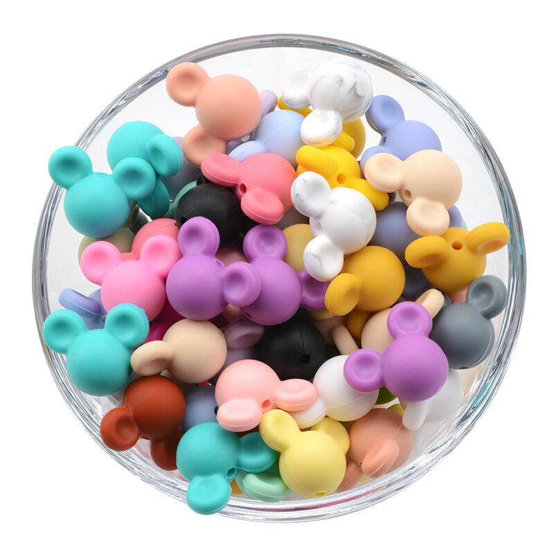 LOFCA 50 sztuk silikonowe ząbkowanie myszy koraliki dziecko gryzak koraliki Food Grade kulki silikonowe BPA bezpłatny naszyjnik DIY tworzenie wisiorów