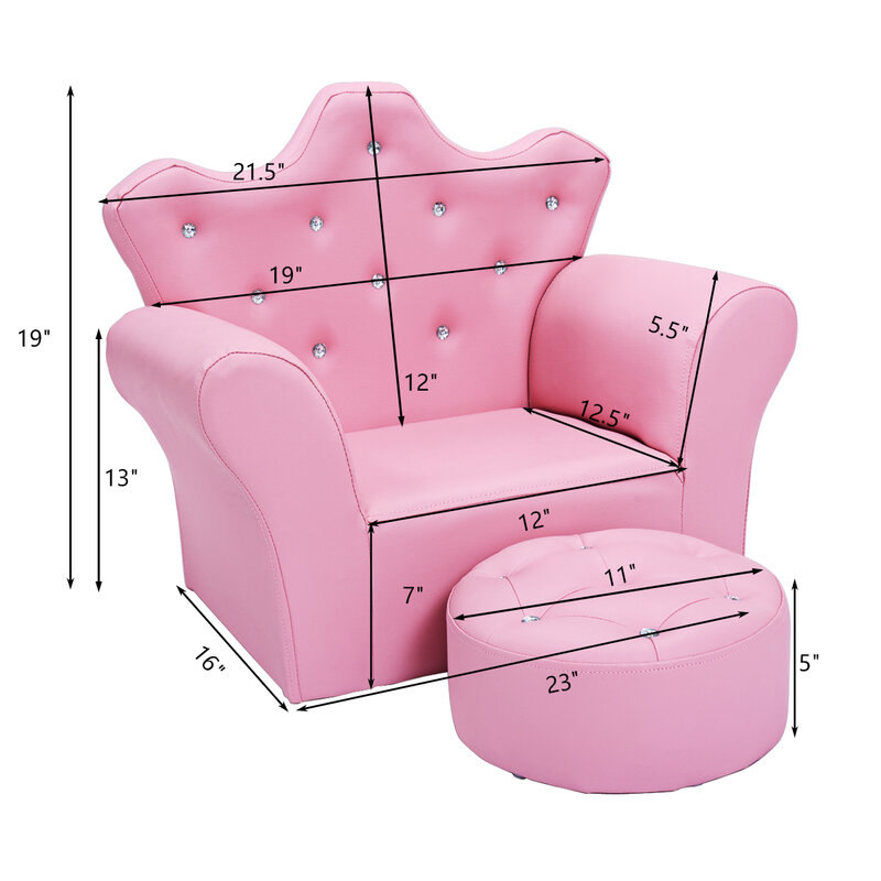 Sofá rosa para niños, sillón con reposabrazos, regalo de cumpleaños para niños pequeños con Otomano