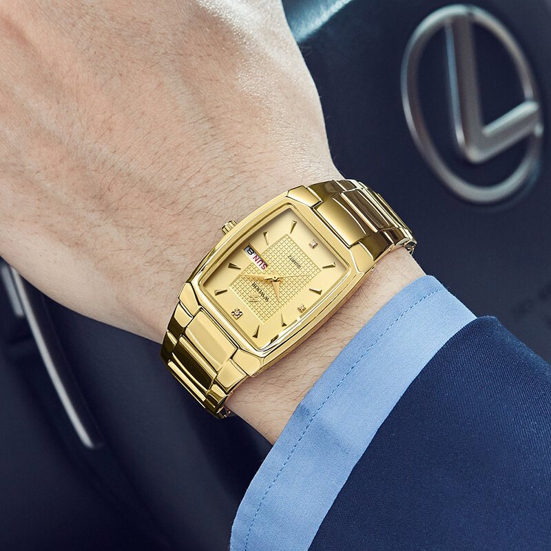 WWOOR-Montre carrée en acier inoxydable pour homme, montre-bracelet à quartz, date de la semaine automatique, or, luxe, nouveau, 2024