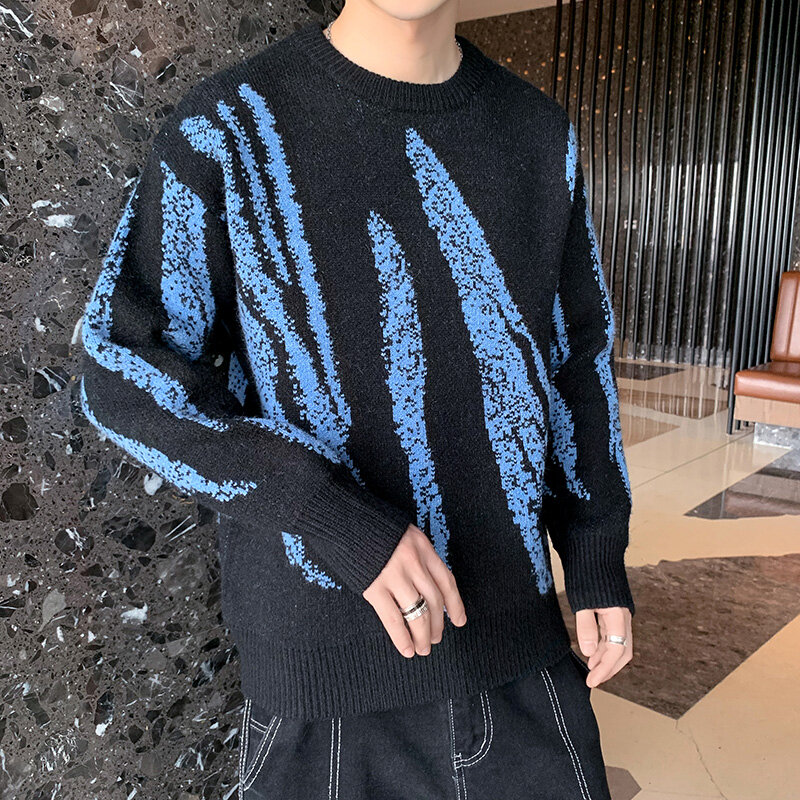 Marka moda męska swetry popularny styl męski projektant dzianinowe swetry z długim rękawem odzież jesienno-wiosenna rozmiar M-3XL