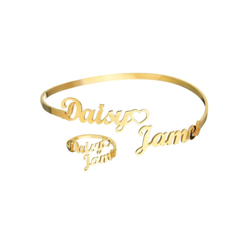 Atoztide nuovo personalizzato doppio nome personalizzato braccialetto e anello per le donne in acciaio inossidabile cuore aperto braccialetto gioielli amante del regalo