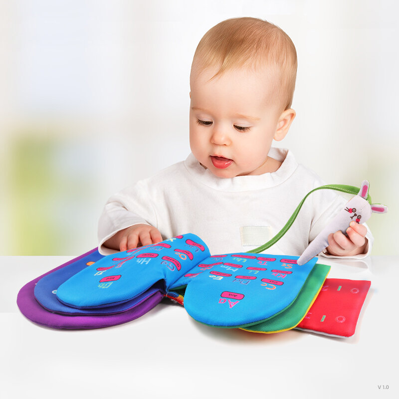 TUMAMA libro de bebé colorido 3D suave bebé temprano paño educativo libros aprender número inglés letra Arco Iris libro chico sonajero juguete