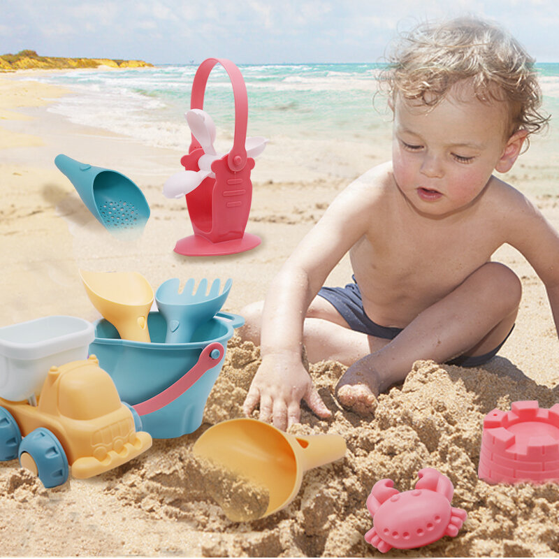 Jouet de plage en silicone pour bébé, bac à sable souple, kit de plage, chariot de jeu d'eau