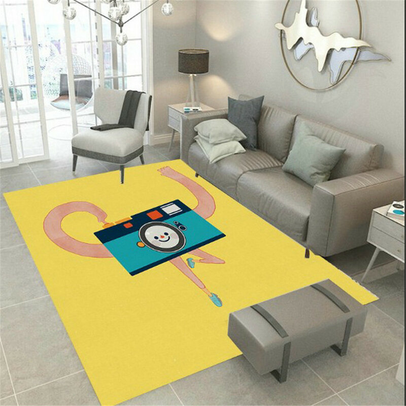 Karpet Kartun Lucu Karpet Dicetak 3D Karpet Lantai Antilicin Persegi Karpet Anti-selip Karpet Ruang Makan Lembut Karpet 06