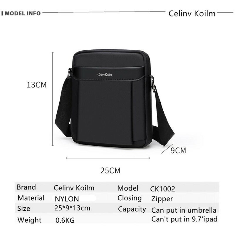 Celinv Koilm marka wysokiej klasy biznesowa torba męska listonoszka na 7.9 cali iPad ramię męska płócienna torba nowa czarna praca biurowa