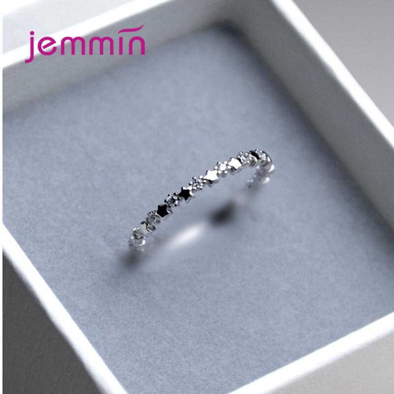 100% Real 925 Silver  Vintage Stars Clear CZ Stackable Finger Ring For Women Girl Charm Fashion Fine Jewelry Bijoux