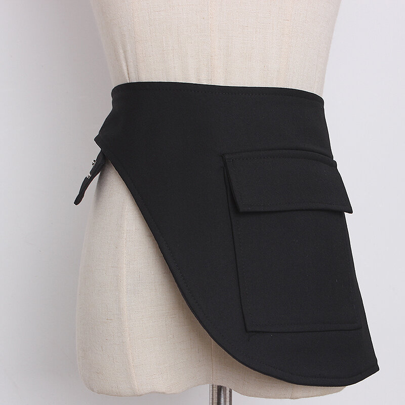 여성용 런웨이 패션 블랙 패브릭 커머번즈 드레스 코트 코르셋 허리띠 벨트 장식, 와이드 벨트 R3358