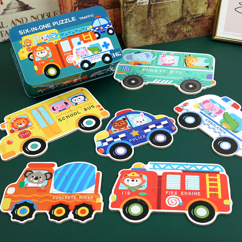 Gorące nowe drewniane Puzzle zabawki bajkowe zwierzątka dla dzieci pojazd drewniana układanka dla dzieci zabawki edukacyjne dla dzieci prezent na boże narodzenie