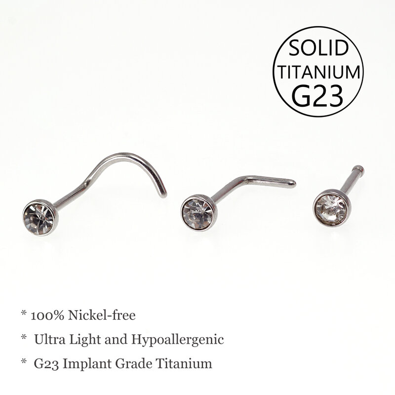 1 sztuk G23 Tytanowy pierścionek do przekłuwania nosa Kryształ Klejnot L Śruba Zakrzywiony kształt kości 20g Nozdrze Stud Przekłuta Biżuteria ASTM F136 Materiał