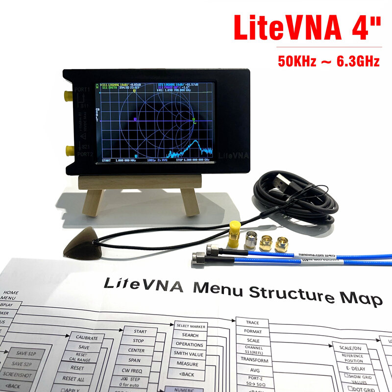 Analisador de rede vetorial com tela sensível ao toque, LiteVNA-64, LiteVNA, HF, VHF, UHF, atualização de antena, LiteVNA, 3.95 ", 50KHz, 6.3GHz, novo