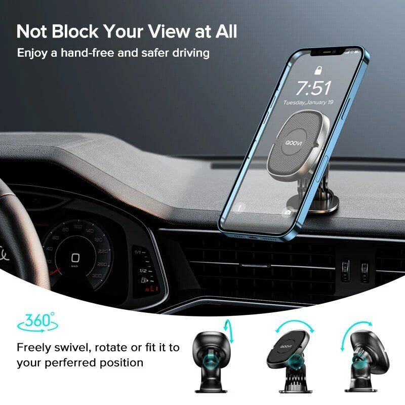 QOOVI-soporte magnético de teléfono móvil para coche, montaje de 360 grados para rejilla de ventilación, GPS, para iPhone, Xiaomi, Samsung y Huawei
