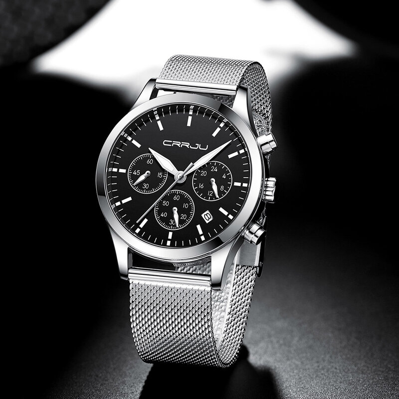 Crrju 2020 nova moda dos homens relógios marca superior relógio de luxo esportes cronógrafo à prova dwaterproof água relógio de quartzo masculino