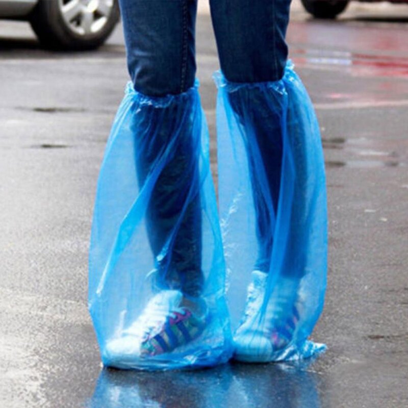 1 Pasang Tahan Lama Tahan Air Tebal Plastik Sekali Pakai Hujan Sepatu Covers High-Top Boot Dropship