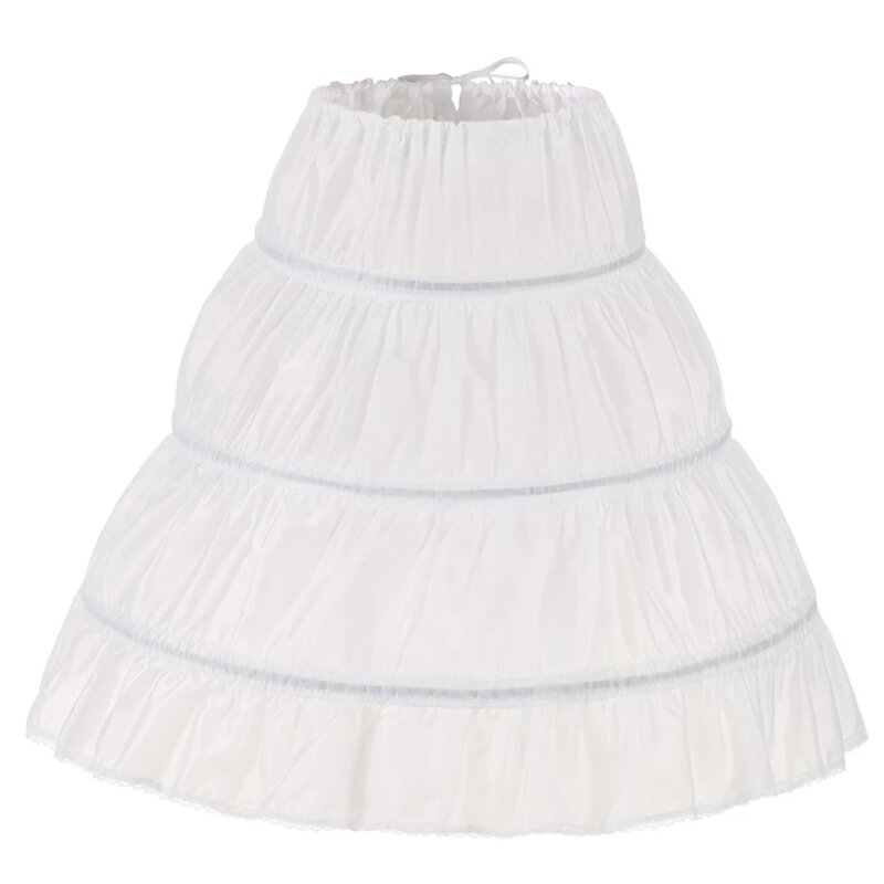 White Children Petticoat A-Line 3 Hoops One Layer Kids Crinoline Lace Trim Flower Girl Dress Underskirt Elastic Waist