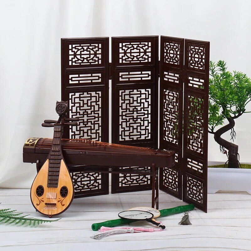 Accesorios para muñecas antiguas, adornos de estilo chino en miniatura, Guzheng, ventilador de pantalla, Pipa, modelo Xiao guzheng, ukelele Zudi, instrumento