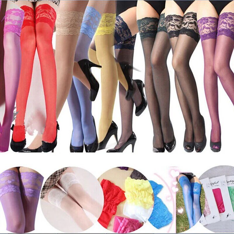 7 colores moda mujer Sexy caliente medias hasta el muslo negro medias nuevo Color Natural femenino