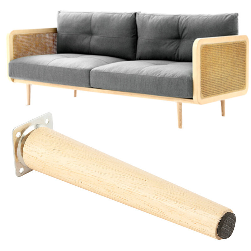 Patas de madera maciza para muebles, patas rectas inclinadas para sofá, mesa de centro, armario, con placas de Metal, tornillos de 8/15/20cm de alto, 4 Uds.