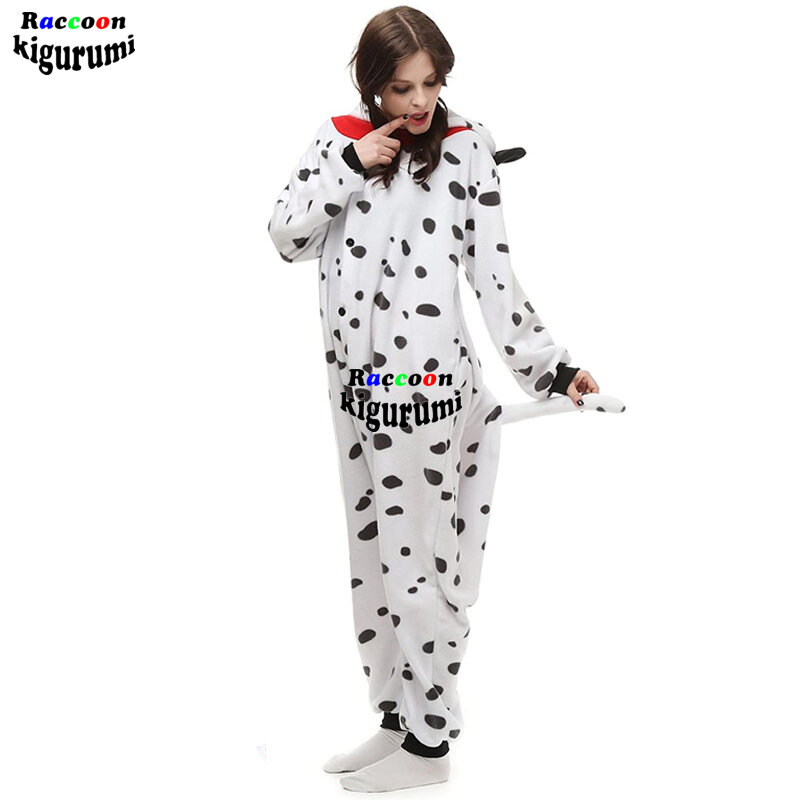 Volwassen Unisex Dalmatische Jumpsuit Honden Winter Pyjama Dier Hooded Nachtkleding Cosplay Onesie