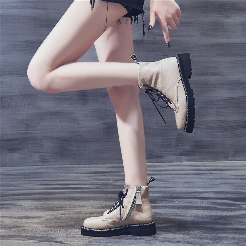 Женские ботинки из натуральной кожи MORAZORA, черные ботильоны из натуральной кожи, на массивной платформе, с застежкой-молнией, размер 34-42, зима 2019