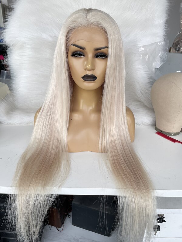 QueenKing hair Front Lace Wig Icy Blonde Write Blonde Wigs  Brazilian Remy hair Free Shipping Overnight