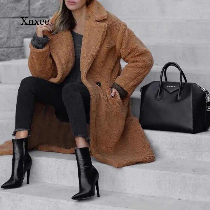 Manteau de fourrure en cachemire pour femme, Long, épais, chaud, couleur unie, nouvelle mode hiver 2021