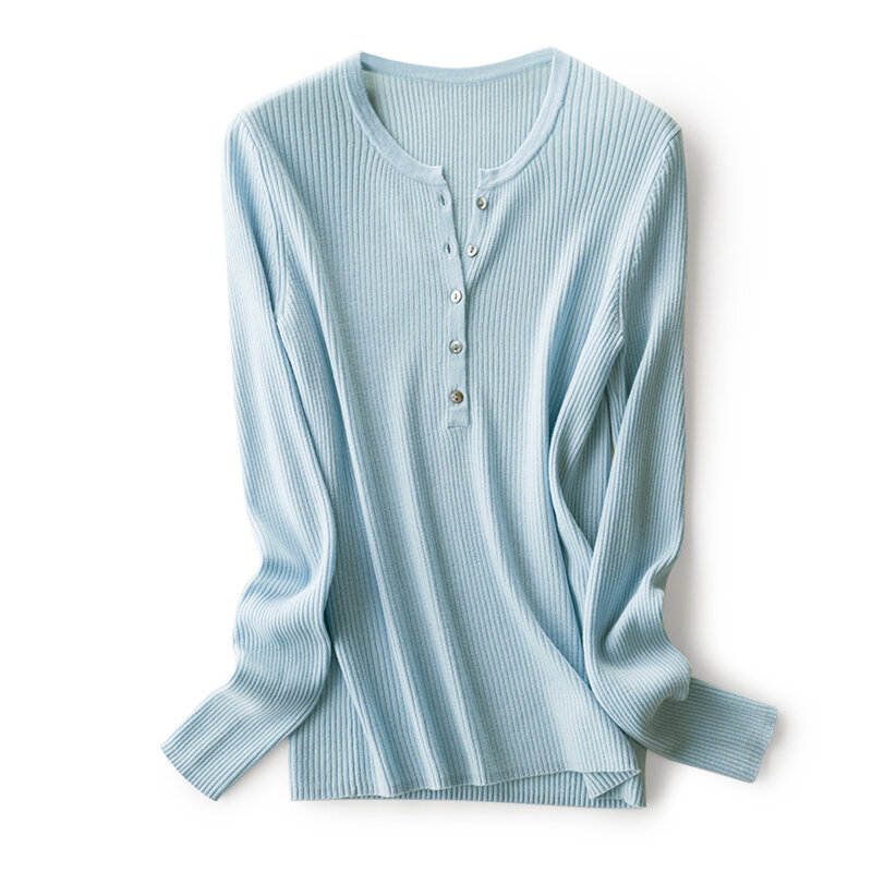SuyaDream kobiety swetry wełniane 100% wełny O neck z długim rękawem stałe żebra dzianiny 2020 jesień zima Polo Shirt