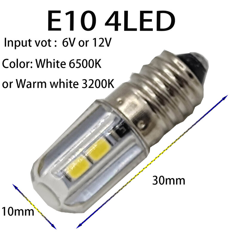 2PCS E10 lampadina a LED 6V 12V lampada da lavoro luce bianca calda per torcia torcia faro motore bicicletta