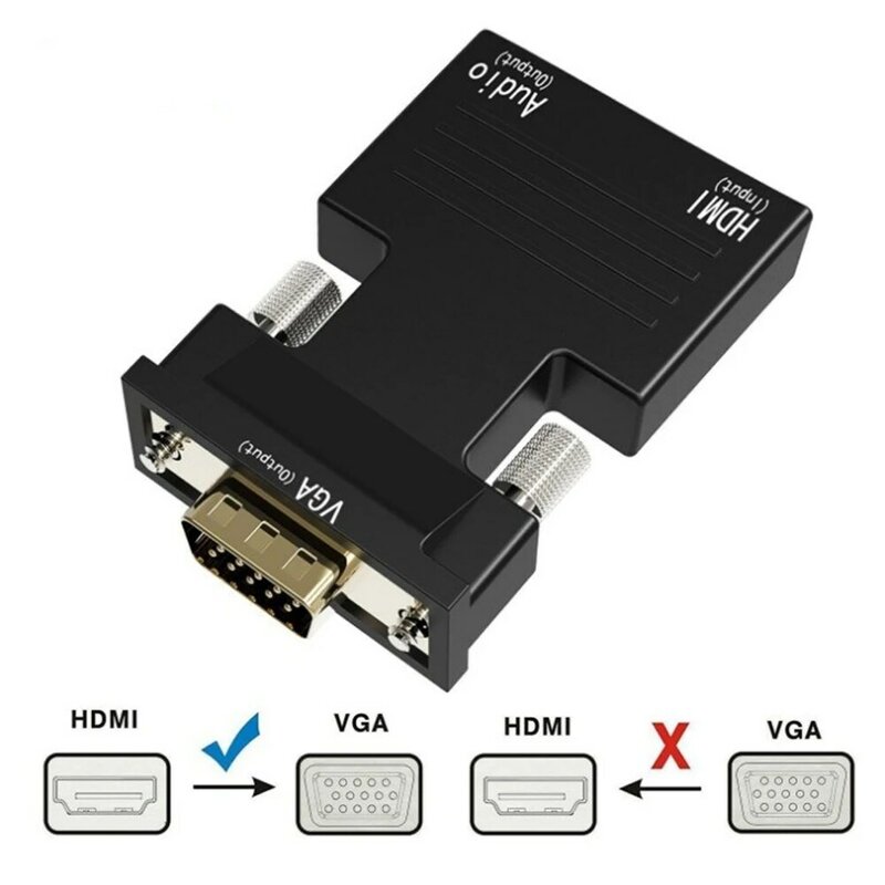 Czy HDMI do VGA konwerter Adapter z obsługą Audio kobiecy męski kable 720/1080P dla Monitor HDTV telewizor z dostępem do kanałów-pole projektor PC Laptop PS4