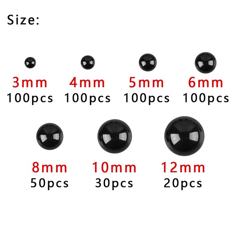 100/500 шт., круглые плоские черные глаза для кукол, 3-12 мм