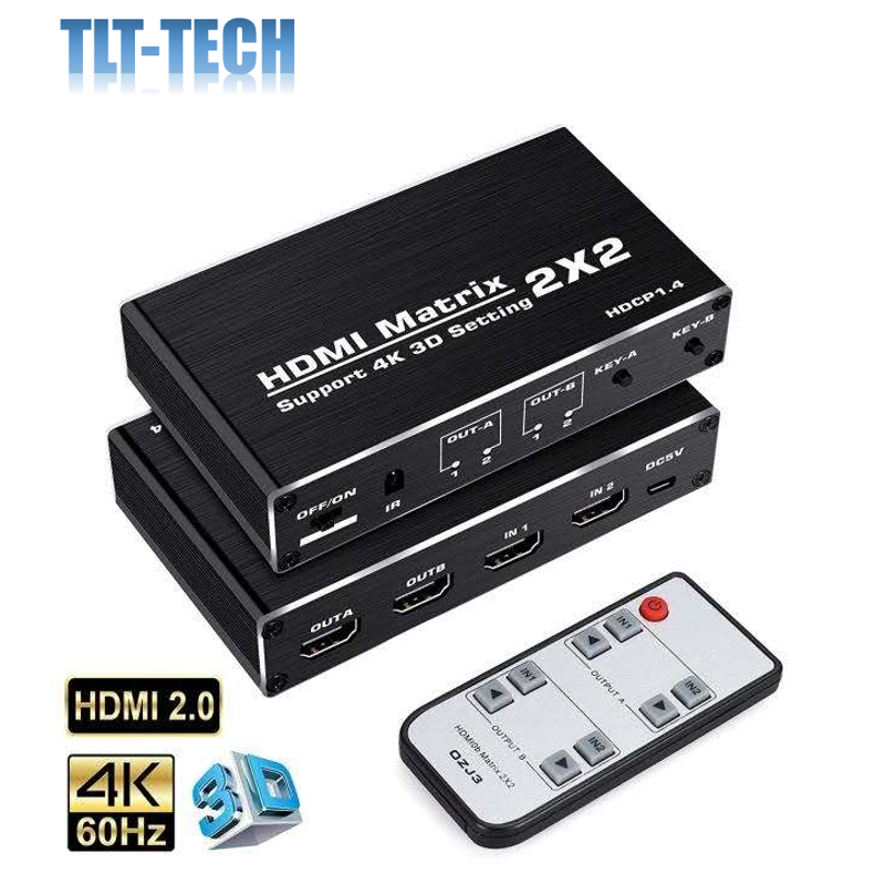 4K @ 60Hz HDMI 매트릭스 2x2 스위치 분배기 지원 HDCP 1.4 IR 원격 제어 HDMI 스위치 2 In 2 Out HDMI 매트릭스 스위치