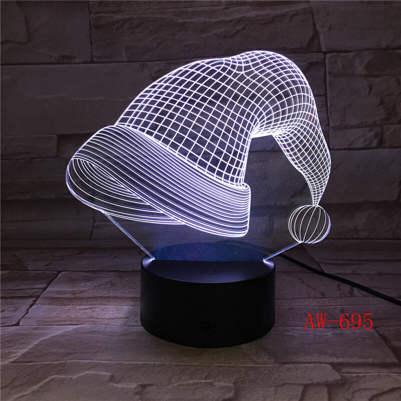 W nowym stylu boże narodzenie kapelusz 3D wizualne dotykowy biurko lampa stołowa LED akrylowa lampa kreatywny led lampka nocna Home Decor Holida AW-695