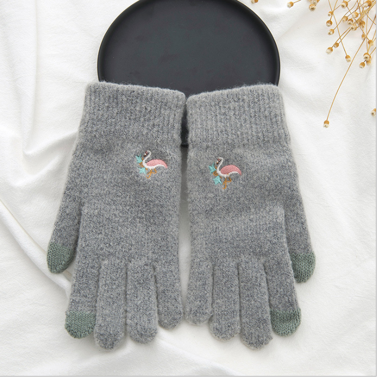 Five fingers split fingers simple versatile women's Plush warm knitted wool gloves women's lovely winter
