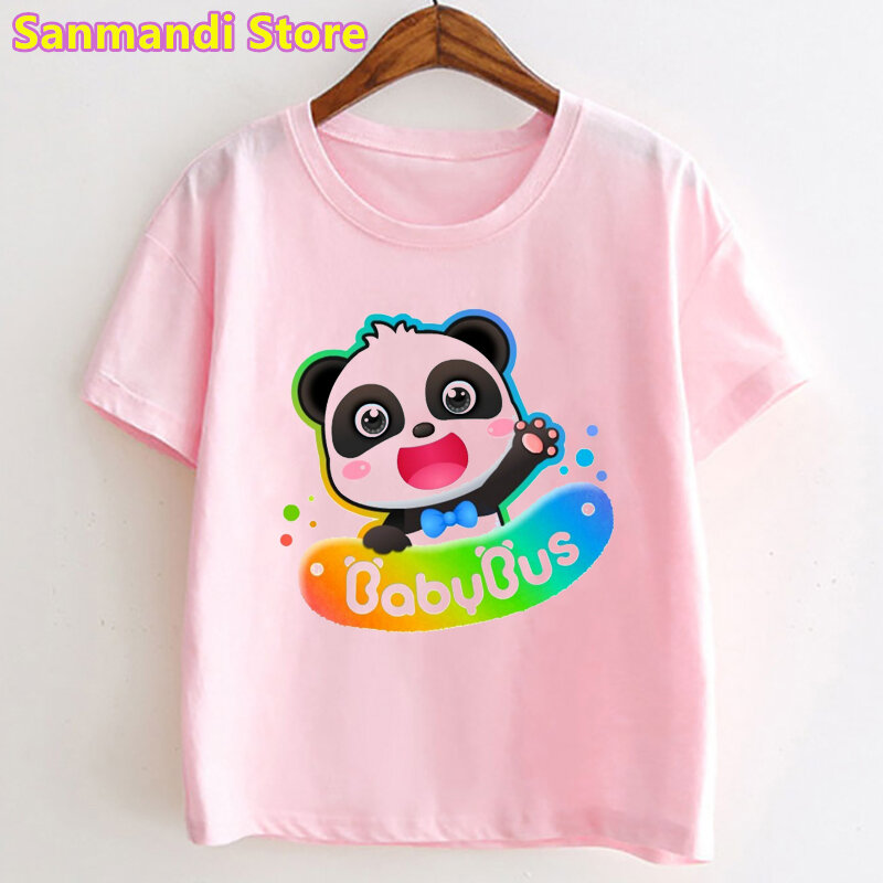 Regenboog Babybus Panda Grafische Print Tshirt Meisjes/Jongens Kids Kleding Zomer Korte Mouw T-shirt Harajuku Kawaii Kinderen Kleding