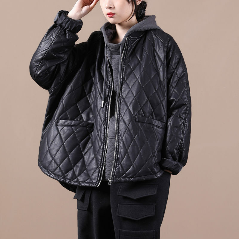 女性のためのシンプルなレジャーウェア,大きなサイズのヘムスリット,ジッパー付き,厚手,革のコート,短いジャケット,y694