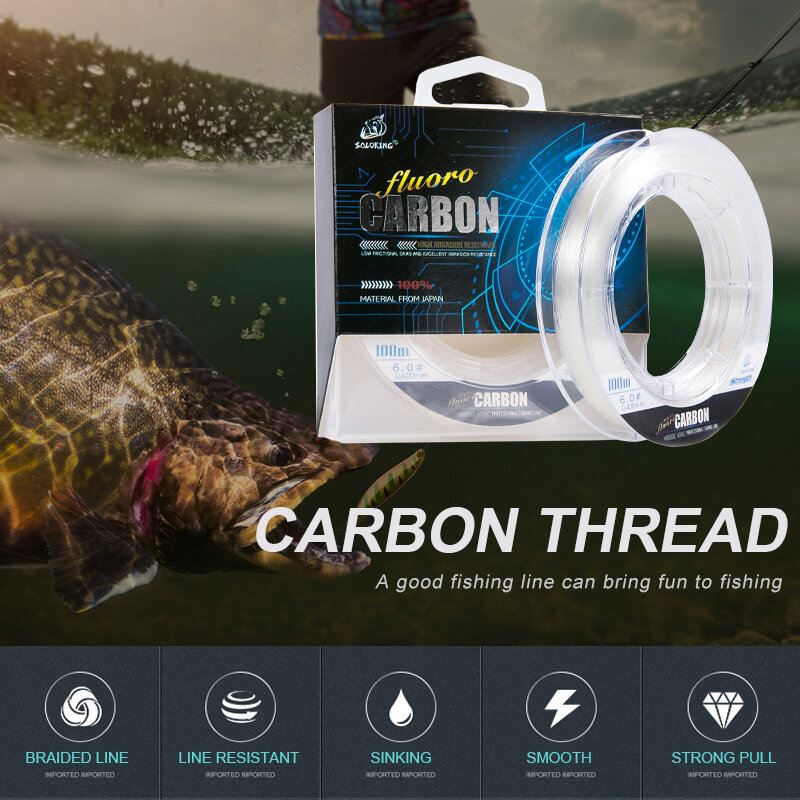 100% Pure Fluorocarbon Fishing Line 100M Carbon Fast Sinking Fishing Line Super Strong Fluoro carbon Cast Fishing Leader Line
