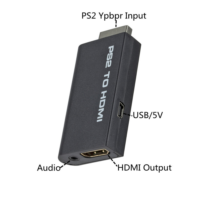 LccKaa PS2 Ke Adaptor Konverter Video Audio Kompatibel dengan HDMI 480i/480P/576i dengan Output Audio 3.5Mm untuk Semua Mode Tampilan PS2