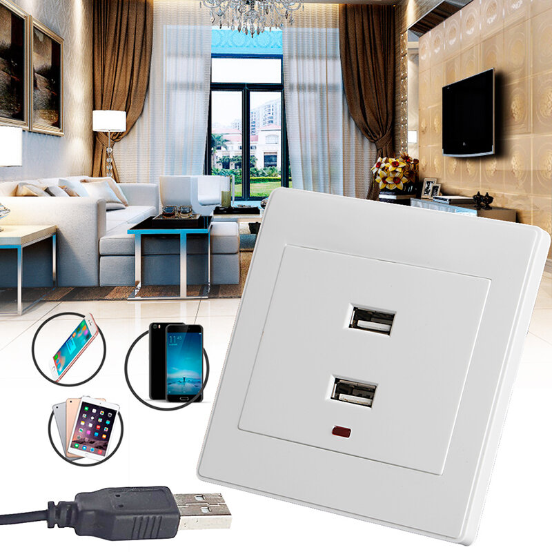 Dual USB Wall Socket Charger AC/DC Power Adapter Plug Outlet Plate Panel