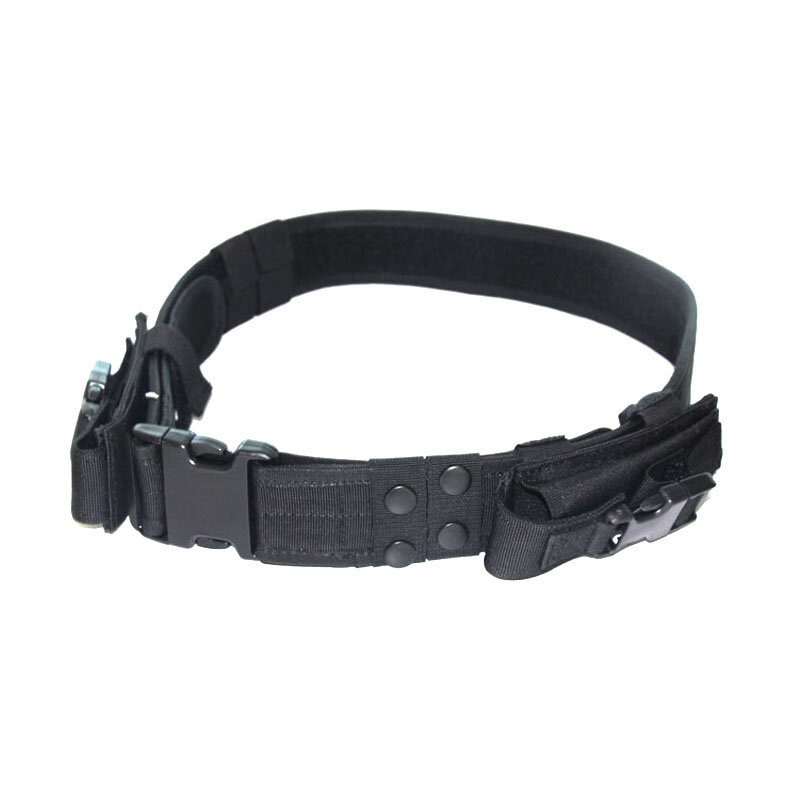 Cinturón de batalla táctico de alta resistencia con hebilla de liberación rápida con dos bolsas para linterna/cinturón de combate de revistas