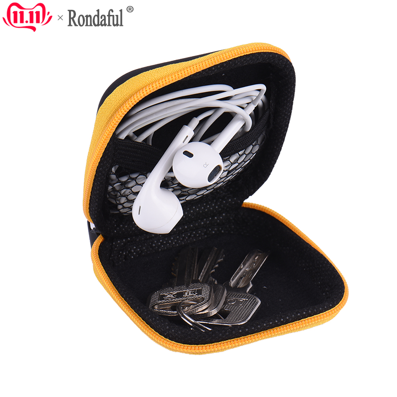 Hot Mini Zipper Hard Headphone Case PU Leather Earphone Storage Bag Protective USB Cable Organizer, Portable Earbuds Pouch box