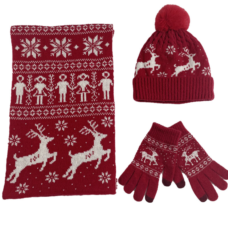 Conjunto de 3 bufandas de punto para hombre y mujer, conjunto de 3 piezas, con estampado de alce, para invierno y Navidad
