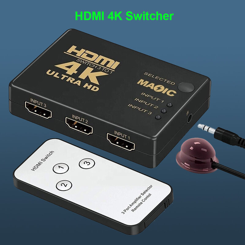 HDMI 호환 스위치 4K 스위처, 3 in 1 out HD 1080P 비디오 케이블 분배기, 1x3 허브 어댑터 컨버터, PS4/3 TV 박스 HDTV PC용